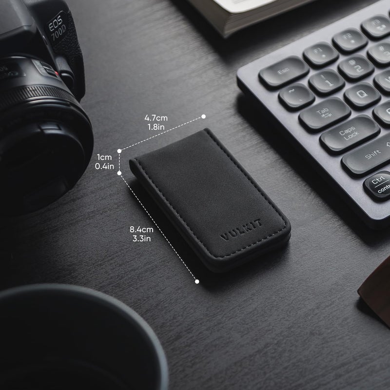 VULKIT Slim Magnetic Leather Money Clip for Credit Cards and Business Cards, Money Holder, Strong Magnet Holds 15 x Folded Banknotes, black, Slim - Image 5