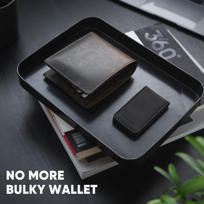 VULKIT Slim Magnetic Leather Money Clip for Credit Cards and Business Cards, Money Holder, Strong Magnet Holds 15 x Folded Banknotes, black, Slim - Image 3