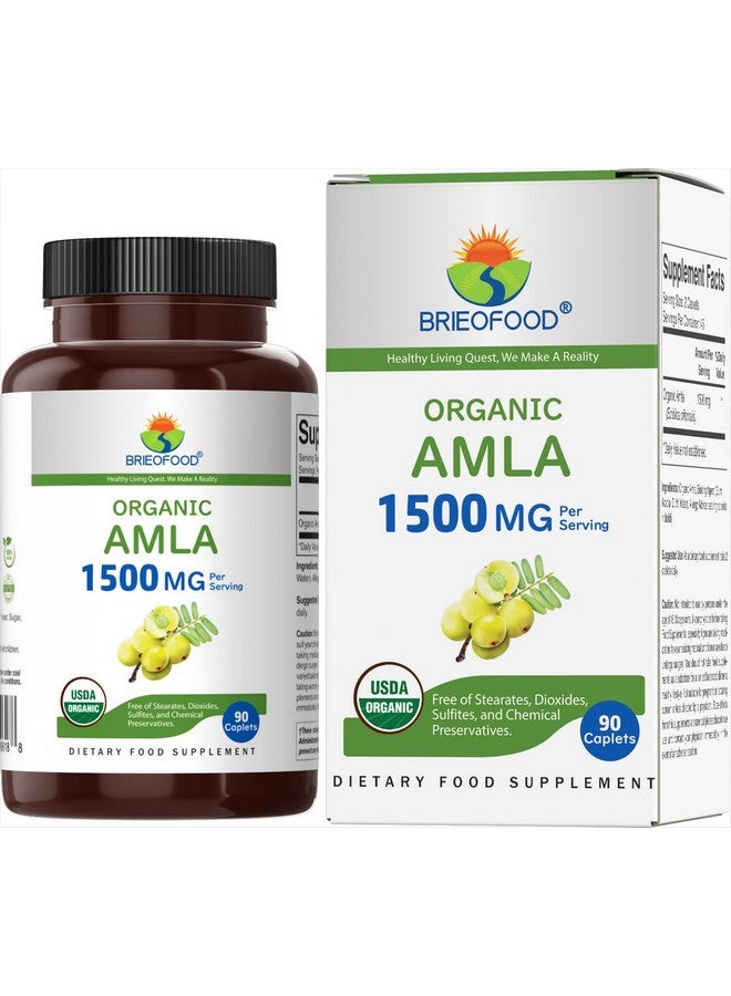 Brieofood Organic Amla 1500Mg 45 Servings Vegetarian Gluten Free 90 Vegetarian Tablets - Image 1