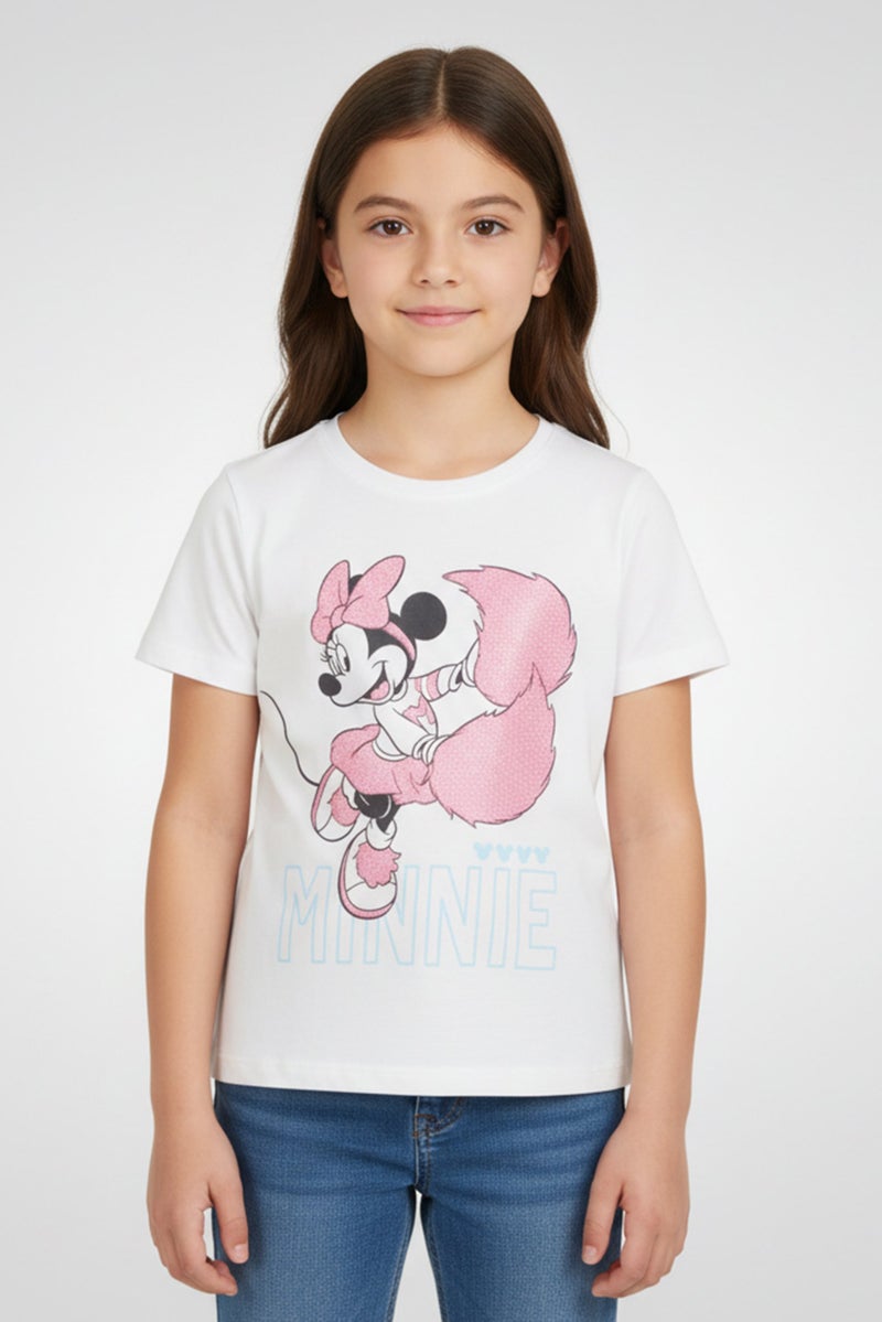 Disney Mickey And Friends Kids Girl Graphic Print Short Sleeve Top, White - Image 1