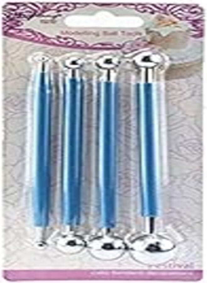 OR 4 Pcs Metal Ball Stylus, Fondant Cake Decorating Tools 8 Different Head Clay Sculpting Tools for Sugarcraft Gumpaste Flower Modeling Pottery, Comfortable Grip with Fondant Cake Decoration