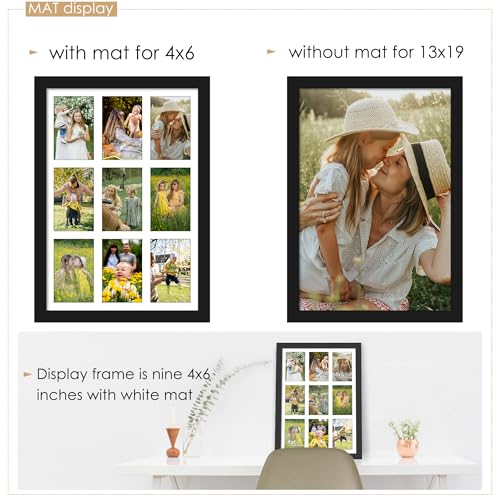 DUENPY 13x19 Collage Picture Frame 4x6 Picture Frames Collage Wall Decor Displays Nine 4x6 inch Photos Available Horizontal Wall Mounting Display and Vertical Black - Image 2