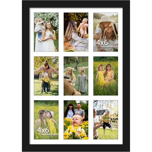 DUENPY 13x19 Collage Picture Frame 4x6 Picture Frames Collage Wall Decor Displays Nine 4x6 inch Photos Available Horizontal Wall Mounting Display and Vertical Black - Image 1