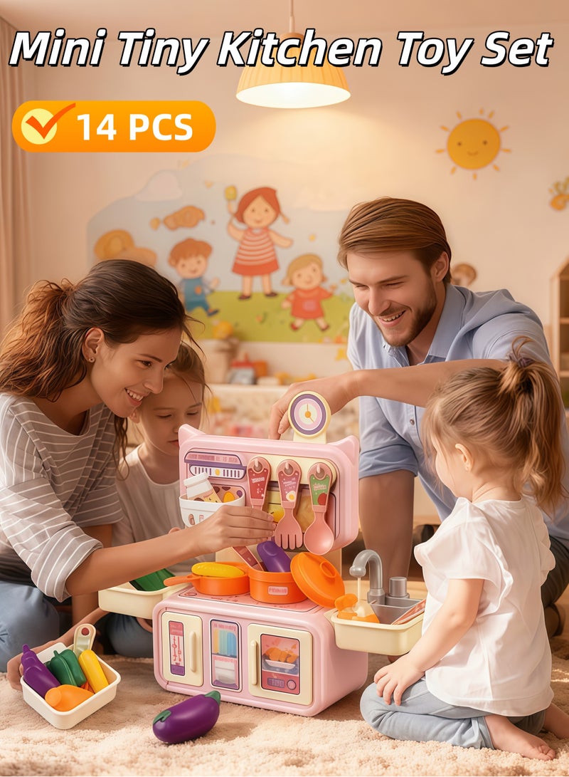 إيزي سو مطبخ صغير للعب بالدمى، 14 قطعة، مجموعة مطبخ تظاهري بلاستيكية للطهي، مجموعة لعب للأطفال الصغار، مجموعة مطبخ اللعب، مجموعة لعب مطبخ للأطفال - Image 1