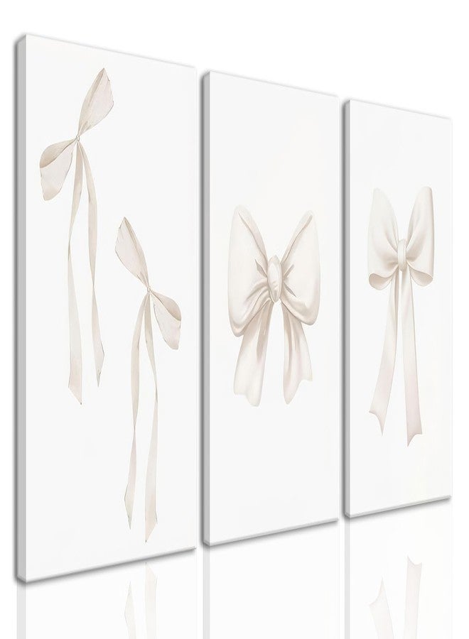 Djmwtb Bow Canvas Wall Art Coquette Wall Decor Poster Prints Set of 3 Preppy Girly Apartment Aesthetic Pictures Beige College Dorm Painting for Girls Bedroom 12x16in Framed - Image 1