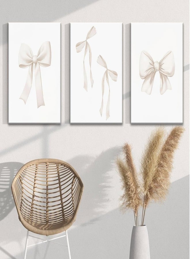 Djmwtb Bow Canvas Wall Art Coquette Wall Decor Poster Prints Set of 3 Preppy Girly Apartment Aesthetic Pictures Beige College Dorm Painting for Girls Bedroom 12x16in Framed - Image 2