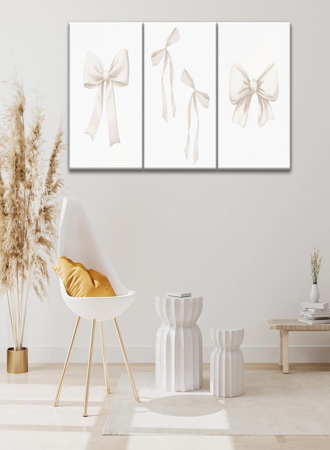 Djmwtb Bow Canvas Wall Art Coquette Wall Decor Poster Prints Set of 3 Preppy Girly Apartment Aesthetic Pictures Beige College Dorm Painting for Girls Bedroom 12x16in Framed - Image 4