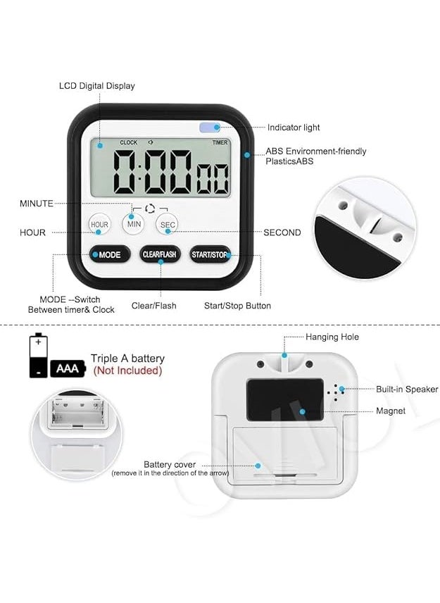 FED World FED World Stopwatch Timer for Study Kitchen Timer Large LCD Screen 24hr Digital Display Magnetic Retractable Stand Loud Alarm Stop Watch Countdown Flashing Light Study Timer for Students Cooking  - Image 4
