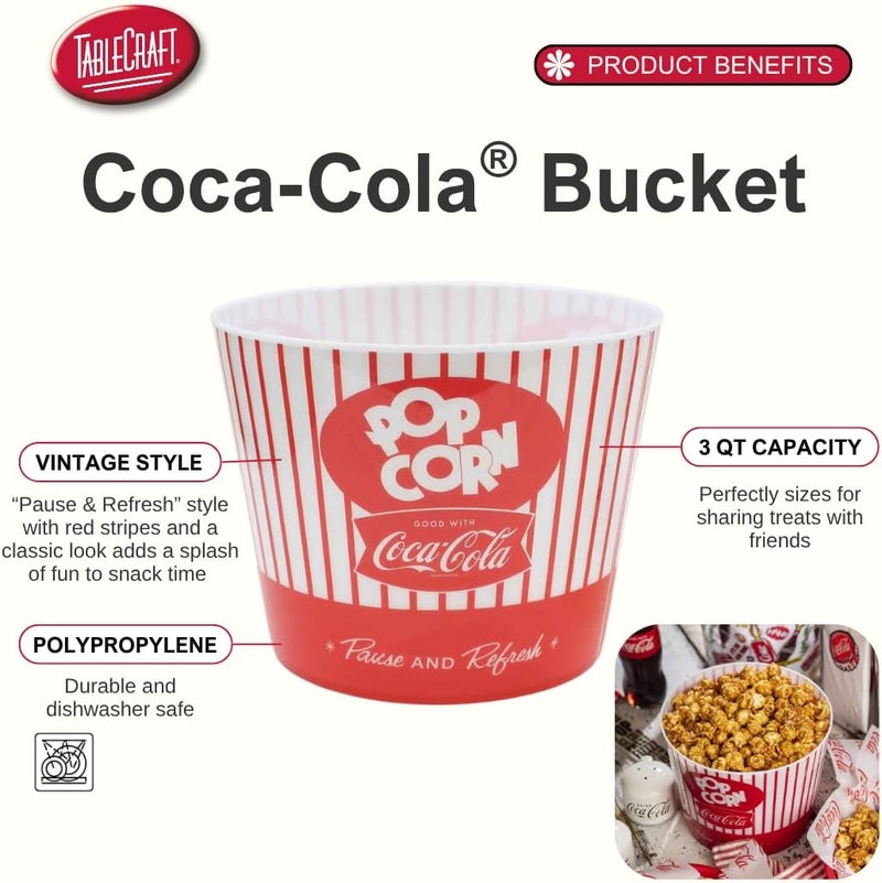 Tablecraft Coca-Cola Popcorn/Snack Bucket"Pause & Refresh" (CC400), Red - Image 2