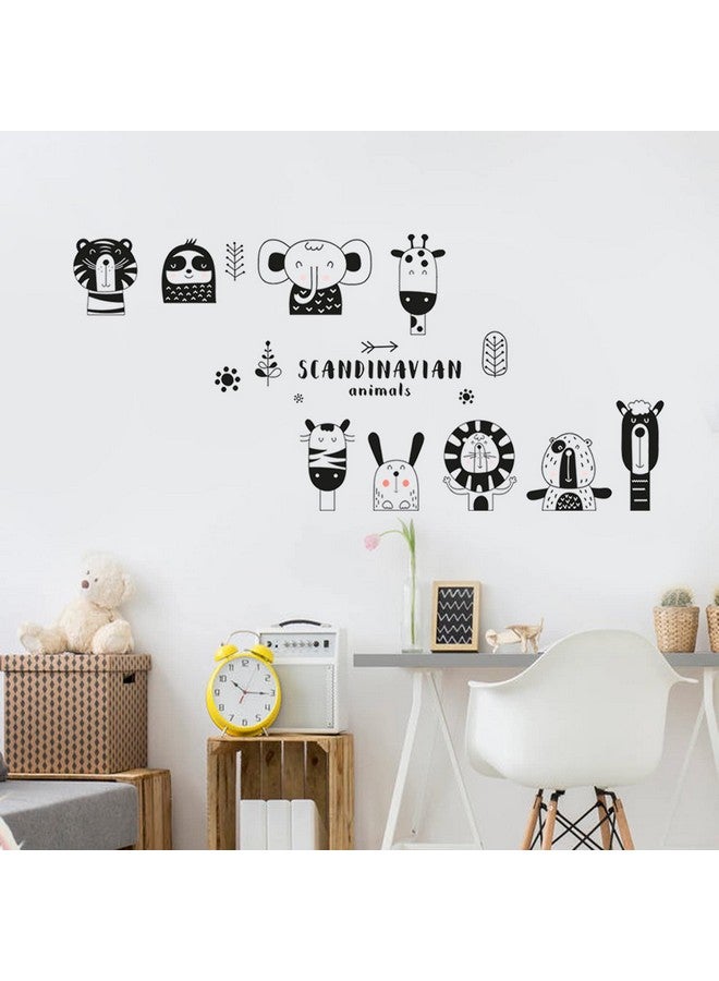 Maydahui Safari Jungle Animal Wall Decals Scandinavian Style Woodland Black White Animal Wall Sticker(55x30 Inch) Peel Stick Removable Art Decal Decor for Baby Kids Bedroom Nursery Changing Table - Image 3