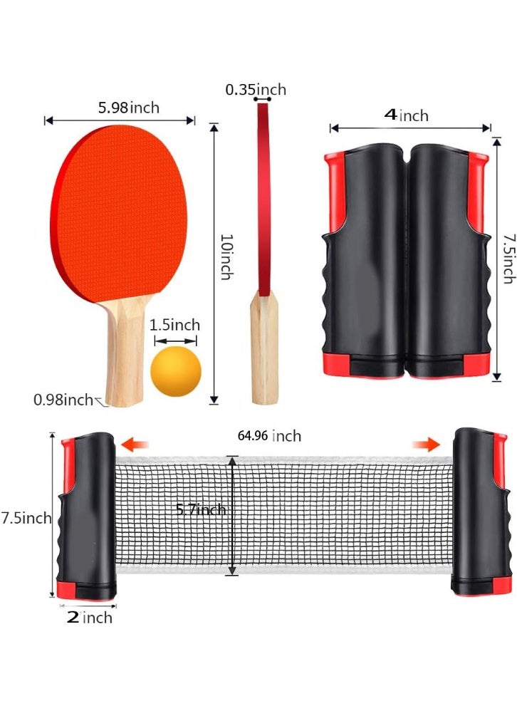 Flushrenic Ping Pong Paddle Set, Portable Table Tennis Set with Retractable Net,Rackets,Balls and Carry Bag for Indoor,Outdoor Games - Image 2