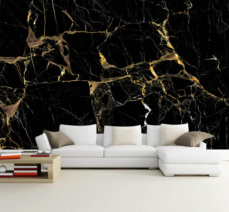 WFBHUA - Black Golden Marble Wallpaper Abstract Stone Texture Wall Mural Living Room Bedroom Office (Not Peel and Stick) - Image 2