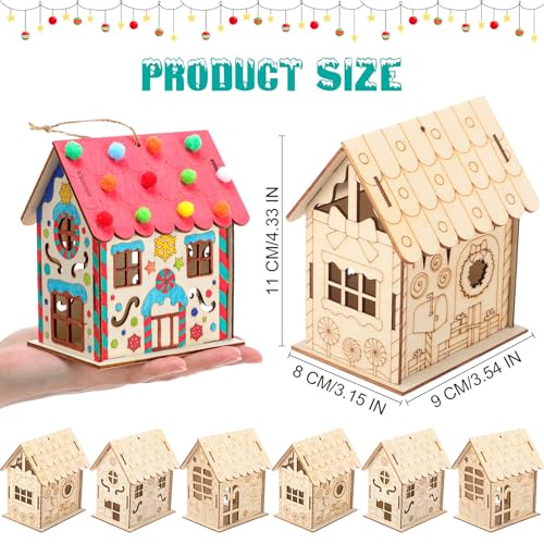 DoubleFill 24 Pcs Wood Gingerbread House Craft Kit for Kids DIY Wooden Christmas Birdhouse Craft Kits Holiday Village Houses Make a Gingerbread Wooden House for Xmas Party Game Craft Supplies - Image 5