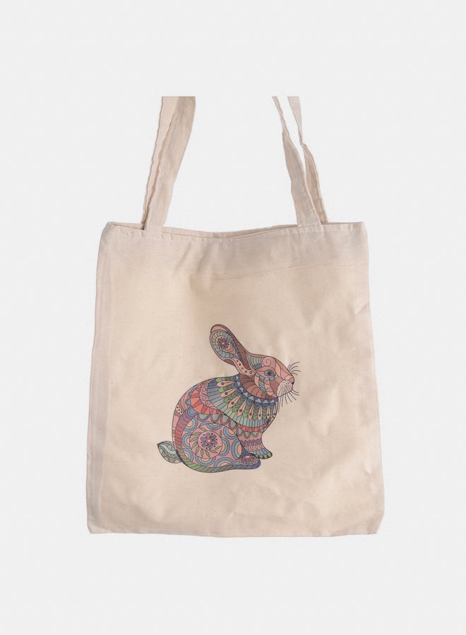 Akher el Ankoud Rabbit print zip-up linen tote bag  - Image 1