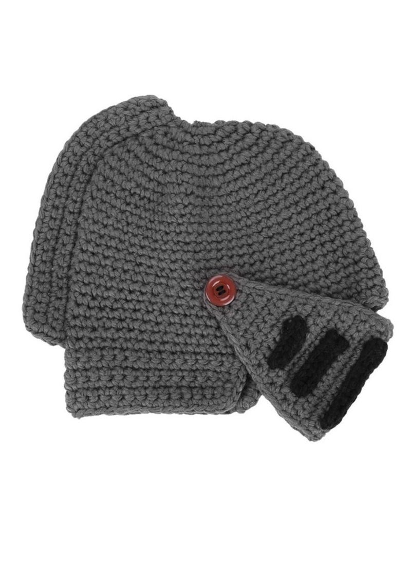 Generic - Roman Knight Helmet Winter Warm Hat, Visor Crochet Knit Beanie Hat Mask Set Handmade Winter Knit Beanie Hat Winter Roman Knight Knit Hat Earflap Ski Hat Winter Knitted Hat for Adult Kids - Image 1