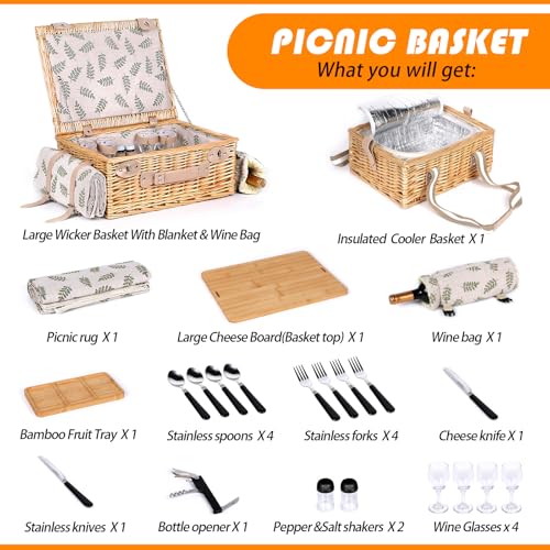 Hap Tim Dual Wicker Picnic Basket Set with Blanket Charcuterie Boards for 246 Unique Gifts Ideas for Couple Engagement Wedding Bridal Shower Family Christmas White Elephant Gifts for Adults - Image 3
