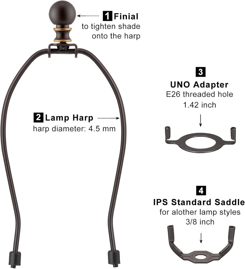 Qc Bronze Uno Lamp Finial Set - 8 Inch, 2 Lamp Shade Holders, Standard Saddle Adapter, Fitter for Table & Floor Lamps - Image 2