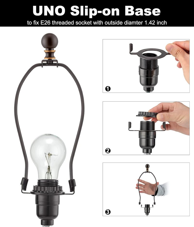 Qc Bronze Uno Lamp Finial Set - 8 Inch, 2 Lamp Shade Holders, Standard Saddle Adapter, Fitter for Table & Floor Lamps - Image 5