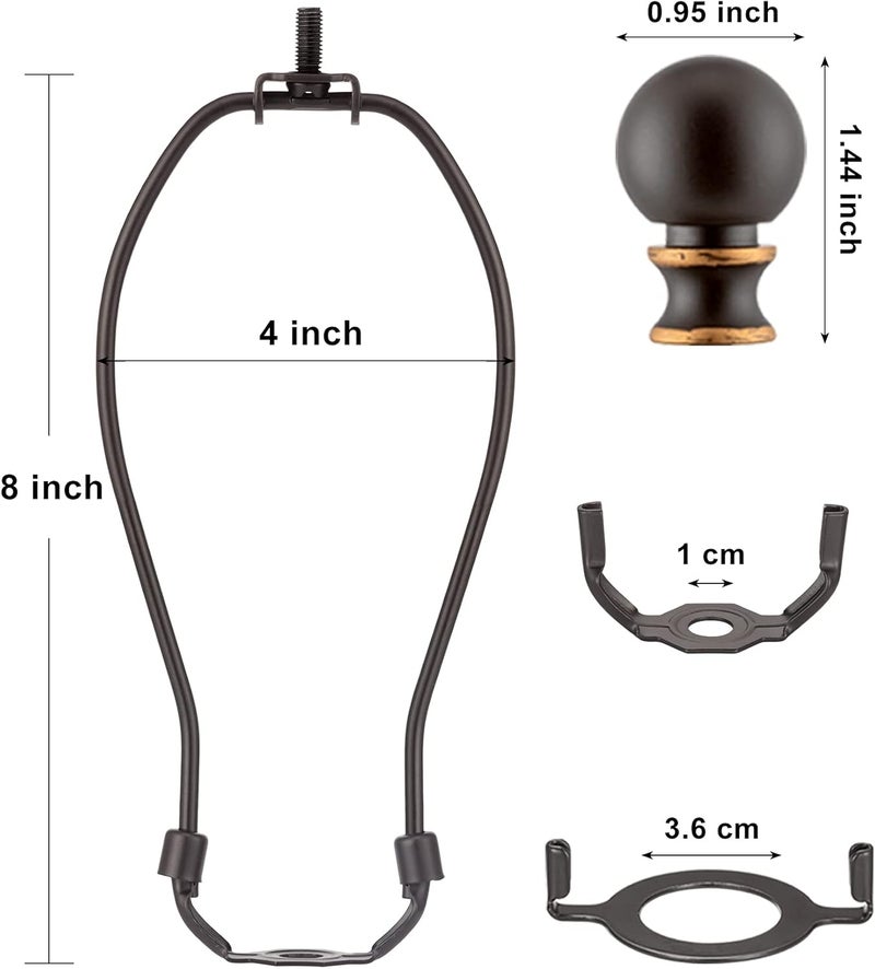 Qc Bronze Uno Lamp Finial Set - 8 Inch, 2 Lamp Shade Holders, Standard Saddle Adapter, Fitter for Table & Floor Lamps - Image 3