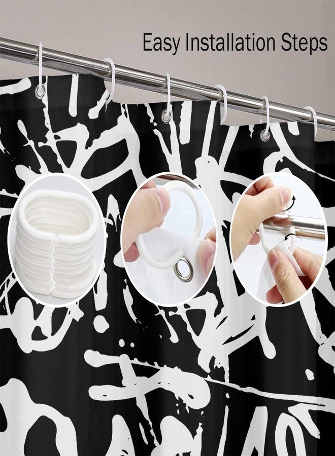 Emvency White Graffiti Shower Curtain Print Abstract Tags Letters Without Meaning Hand Drawing Street Retro Old School Black Polyester Fabric Bathroom Curtain 72x72 Set with Hooks - Image 4