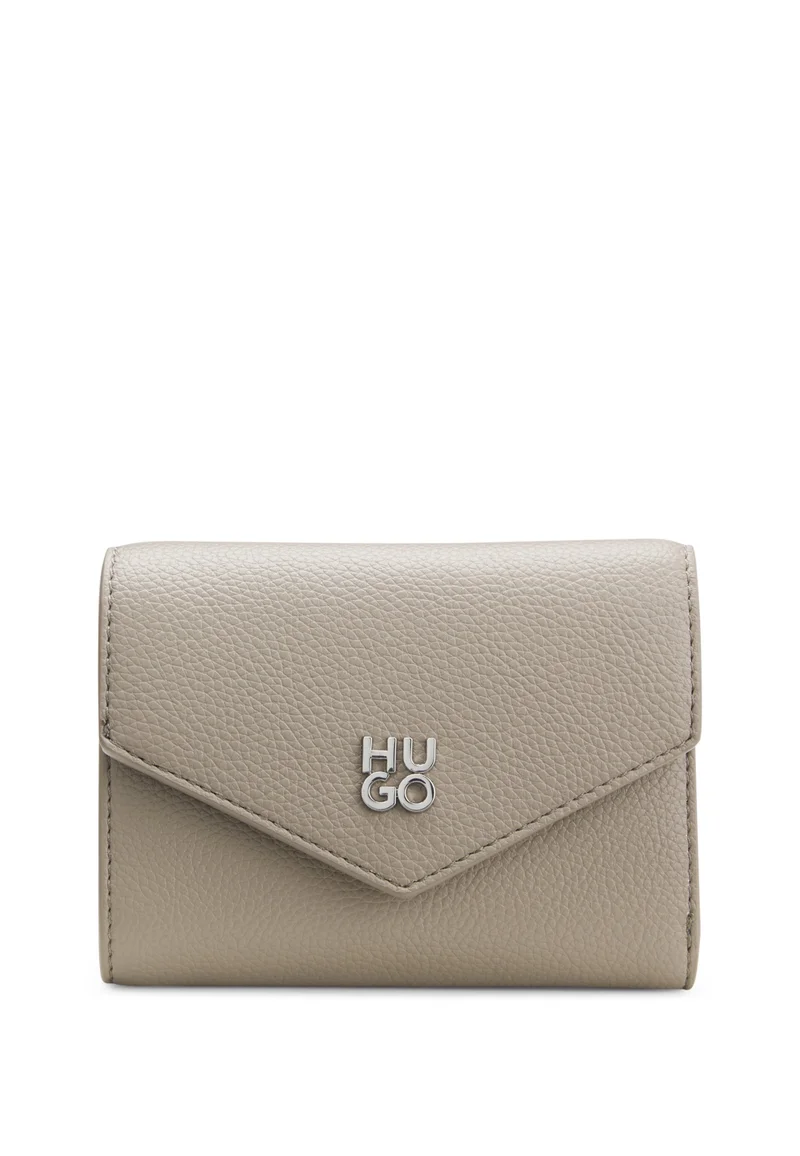 HUGO Grained faux-leather flap wallet with stacked-logo trim