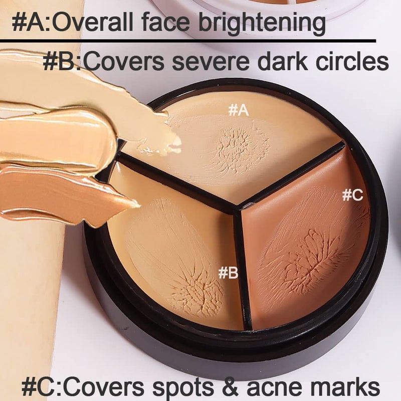 KARNAR 2 pcs Tri-color Face Concealer Contour Palette With Brush for Light Medium Skin. Correct Cream Foundation Palet for Under Eye Dark Circles Eyelid Tattoo. Ivory Cream Makeup Plate corrector de ojeras - Image 4