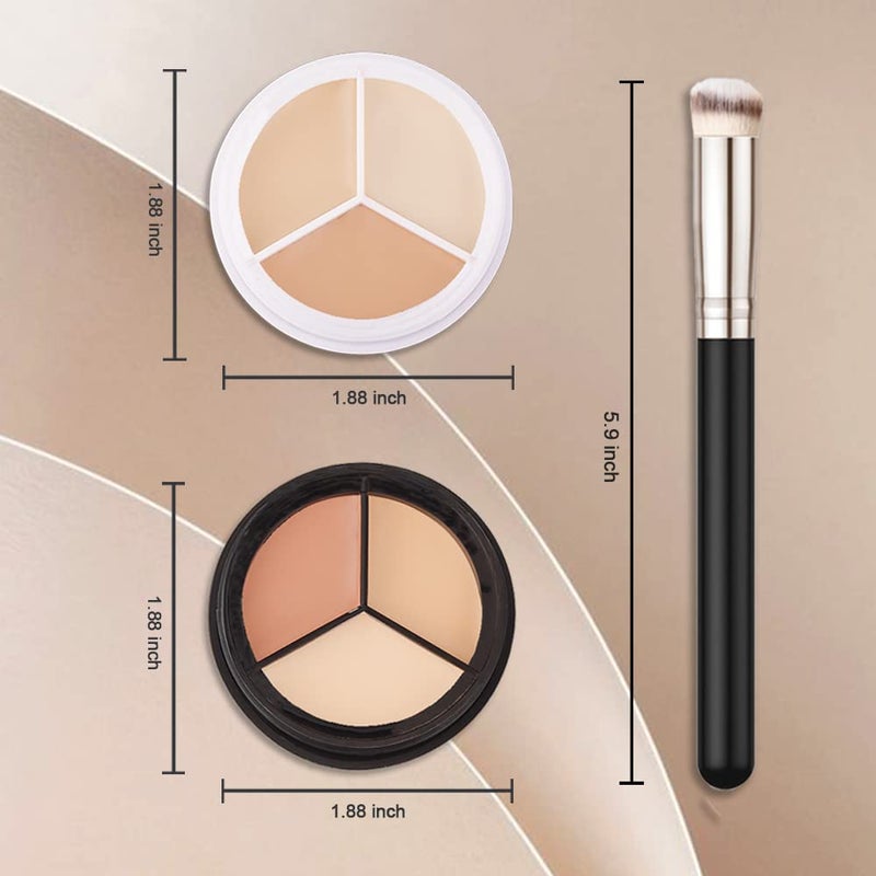 KARNAR 2 pcs Tri-color Face Concealer Contour Palette With Brush for Light Medium Skin. Correct Cream Foundation Palet for Under Eye Dark Circles Eyelid Tattoo. Ivory Cream Makeup Plate corrector de ojeras - Image 5
