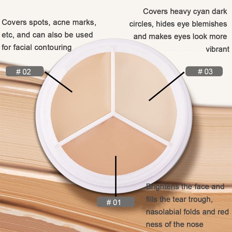 KARNAR 2 pcs Tri-color Face Concealer Contour Palette With Brush for Light Medium Skin. Correct Cream Foundation Palet for Under Eye Dark Circles Eyelid Tattoo. Ivory Cream Makeup Plate corrector de ojeras - Image 3