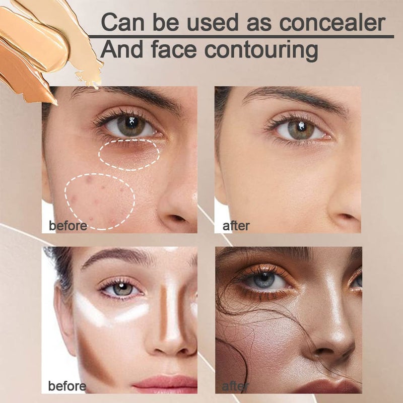 KARNAR 2 pcs Tri-color Face Concealer Contour Palette With Brush for Light Medium Skin. Correct Cream Foundation Palet for Under Eye Dark Circles Eyelid Tattoo. Ivory Cream Makeup Plate corrector de ojeras - Image 2