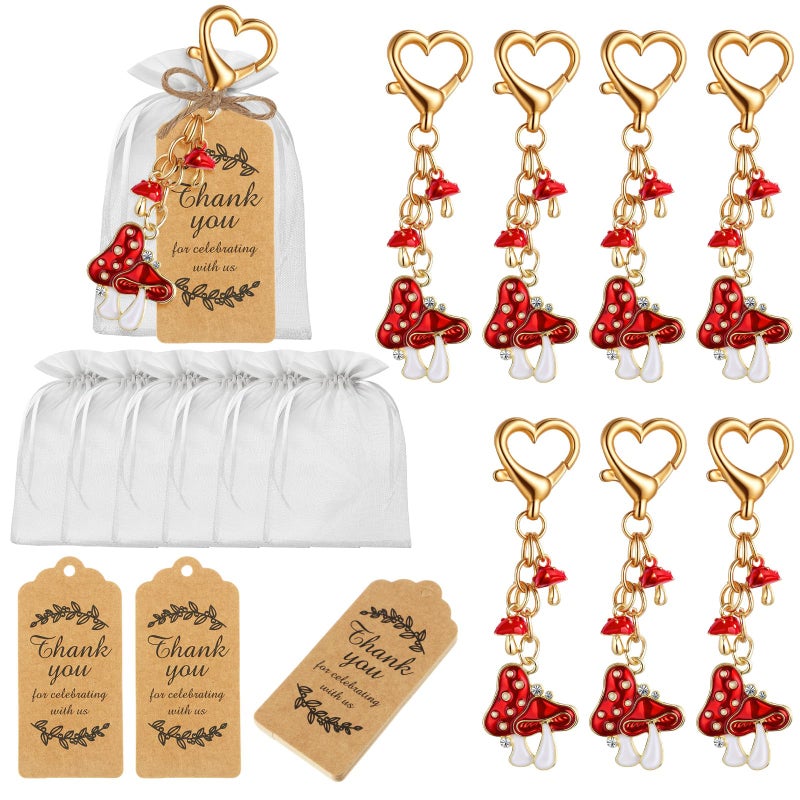 Ecation 20 Set Mushroom Keychain Party Favors Set Keyring with Kraft Tags Organza Bag for Guests Souvenir Baby Shower Wedding (Stylish) - Image 1