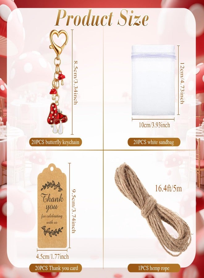 Ecation 20 Set Mushroom Keychain Party Favors Set Keyring with Kraft Tags Organza Bag for Guests Souvenir Baby Shower Wedding (Stylish) - Image 3