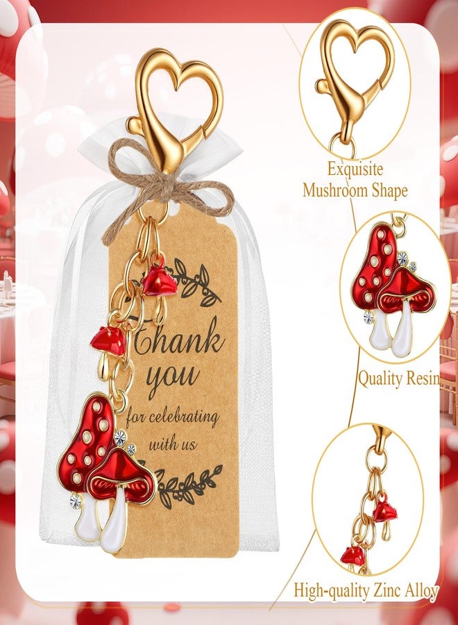 Ecation 20 Set Mushroom Keychain Party Favors Set Keyring with Kraft Tags Organza Bag for Guests Souvenir Baby Shower Wedding (Stylish) - Image 2