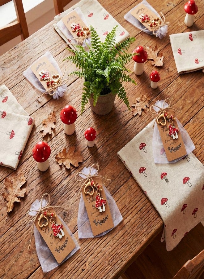Ecation 20 Set Mushroom Keychain Party Favors Set Keyring with Kraft Tags Organza Bag for Guests Souvenir Baby Shower Wedding (Stylish) - Image 4