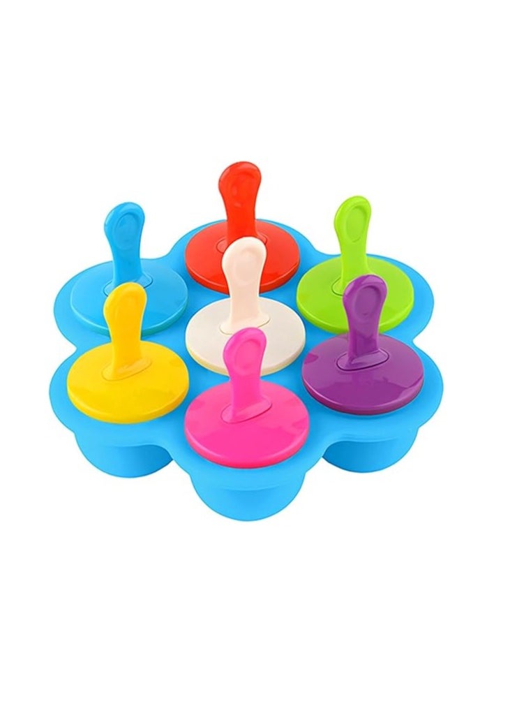 Spaceshoop Silicone Popsicle Molds, 7-Cavity DIY Ice Pop Mold with Colorful Sticks, Homemade Ice Cream Molds for Kids Multicolor  - Image 1