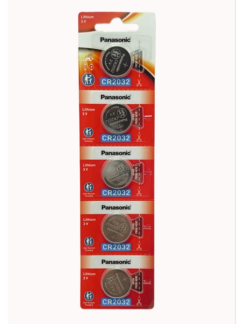 Panasonic CR2032 3V Coin Cell Lithium Battery - Pack of 5 - Image 1