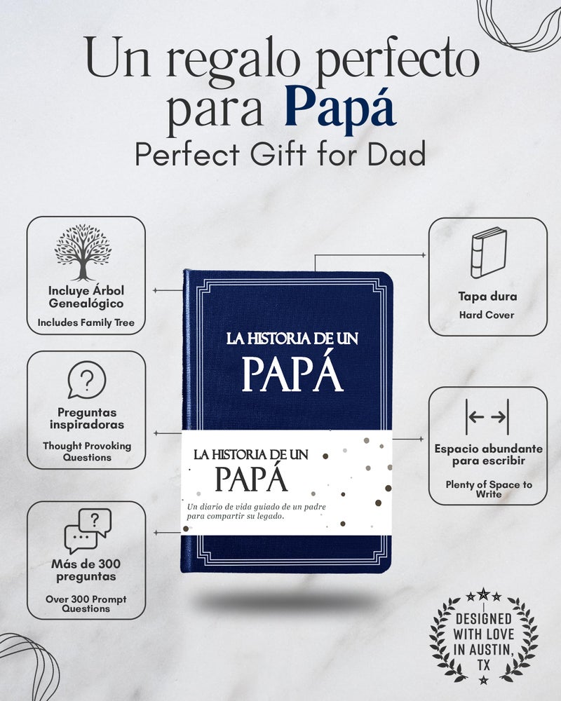 Coco & Lan PapÃ¡, comparte tu historia conmigo (Tapa dura): 250+ Preguntas, Libro de recuerdos y memorias, Regalo personalizado para PapÃ¡, DÃ­a del Padre, CumpleaÃ±os, Aniversario y Navidad. (EdiciÃ³n en espaÃ±ol) - Image 2