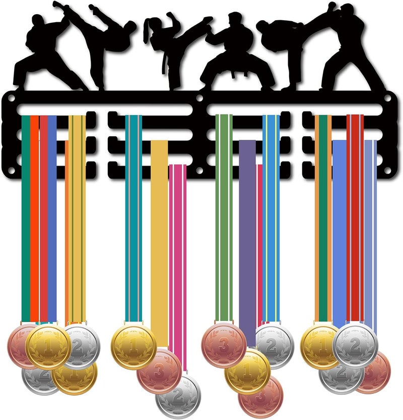 CREATCABIN CREATCABIN Karate Medal Holder Medal Hanger Display Rack Sports Metal Hanging Awards Iron Small Mount Decor Awards for Wall Home Badge Race Running Gymnastics Swimming Medalist Black 114 x 51 Inch - Image 1
