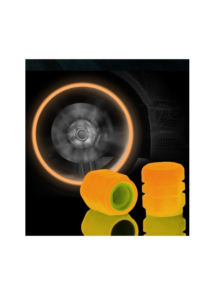 Generic - 4 Pcs Luminous Car Tire Valve Cap Fluorescent Night Glowing Décor Motorcycle Bike Wheel Nozzle Dustproof Tire Valve Stem Caps Orange - Image 1