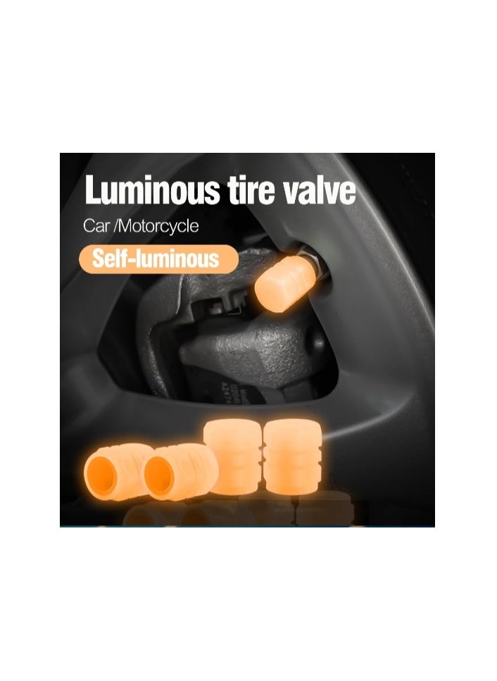 Generic - 4 Pcs Luminous Car Tire Valve Cap Fluorescent Night Glowing Décor Motorcycle Bike Wheel Nozzle Dustproof Tire Valve Stem Caps Orange - Image 1