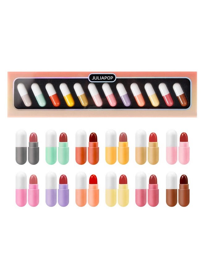 Kusslippe - Mini Lipstick Set, 12 Colors Capsules Matte Pill Shaped Lipstick, Waterproof Long Lasting Mini Capsules Velvet Lipstick Set For Women (12 Pcs) - Image 1