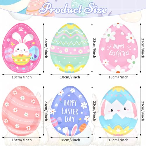 Photken 24 Pieces Easter Paper Plates – 9 Inch Colorful Egg-Shaped Designs Disposable Dinner Plates for Easter Parties, Egg Hunts, Spring Celebrations, and Family Gatherings - Image 2