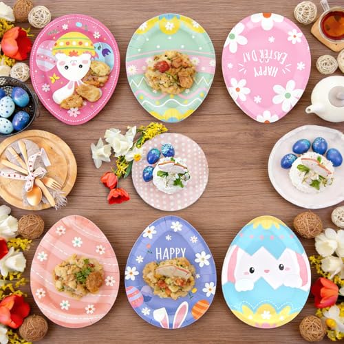 Photken 24 Pieces Easter Paper Plates – 9 Inch Colorful Egg-Shaped Designs Disposable Dinner Plates for Easter Parties, Egg Hunts, Spring Celebrations, and Family Gatherings - Image 5