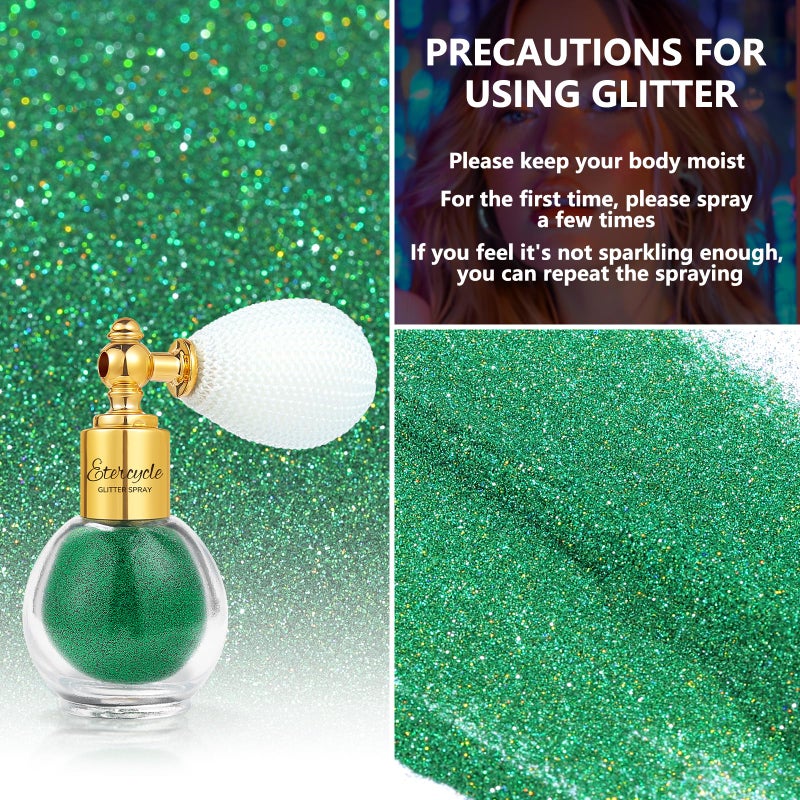 Etercycle Body Shimmer Spray, Green Fine Glitter Spray for Hair and Body, Longwear and Quick Drying Face Shimmer Powder Sparkly Glitter Gifts for Rave Accessories Easter Christmas Halloween Clothes - Image 3