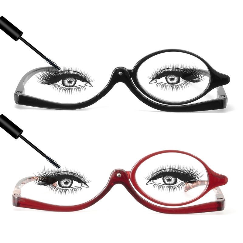 JM 2 Pairs Makeup Reading Glasses Magnifying Flip Down Cosmetic Readers for Women with Spring Hinge 25