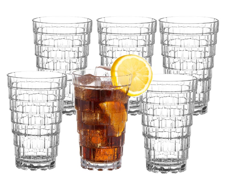 Mivana Premium 350ML Juice Glasses Drinking Glasses, Highball Lead-Free Glasses, Tumblers for Water, Juice, Beer, Cocktail and Mixed Drinks - Pieces, Transparent (Hiball Glasses, 6 Count (Pack of 1)) - Image 1