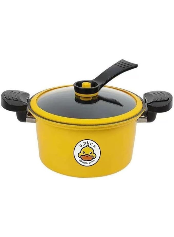 Small duck-shaped saucepan with a glass lid and secure handle – yellow color – multi-purpose - Image 1