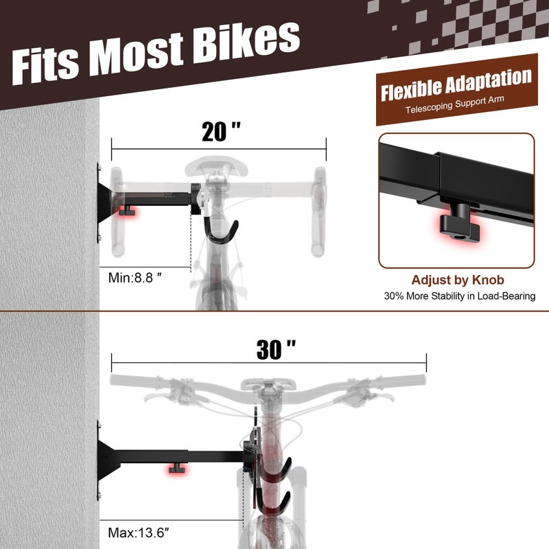 7S garage Bike Wall Mount Hanger, 2 Pack Heavy-Duty Durable Storage Garage Hook, Adjustable Indoor Bicycle Hanging Arms Bike Holder Rack, Hold up to 66lbs in Apaterment, Shed - Image 5