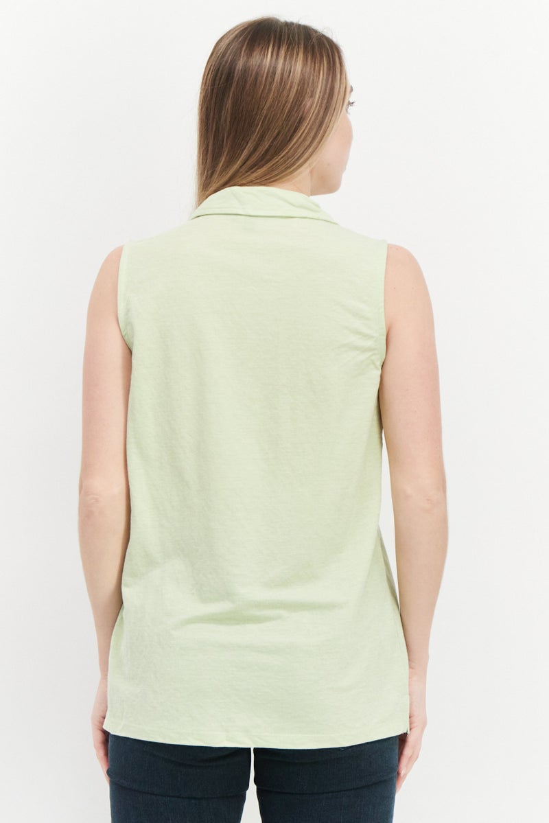 Jones New York بلوزة نسائية بدون أكمام بياقة منتشرة، لون أخضر فاتح - Image 2