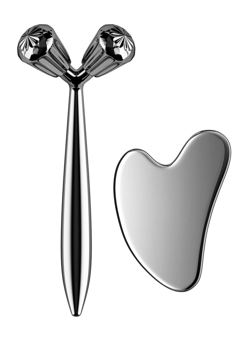 General Face Massager, Metal Face Roller Gua Sha Massage Tool for Face Neck Eye Body Skin Care, Facial Roller for Women  - Image 1