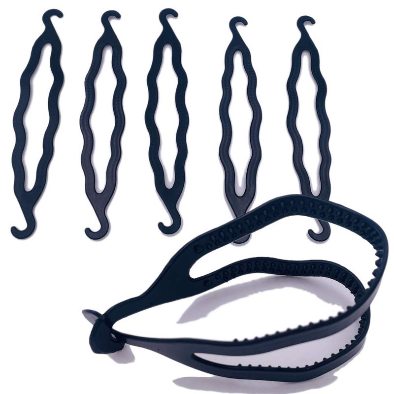 6 PCS Black Hair Bun Makers  Upgraded Plastic Donut Shaper Set Braiding Tool Curler and Instant Snap Buns for Women and Girls